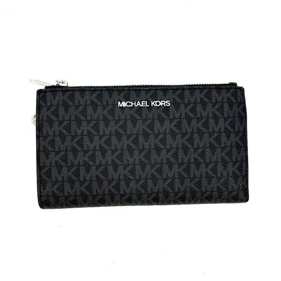 NWT MICHAEL KORS Black Jet Set Travel Double Zip Leather Wristlet Wallet - Picture 1 of 6